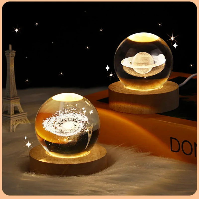 Esfera de cristal 3D decoração para casa com astros, planeta entre outros