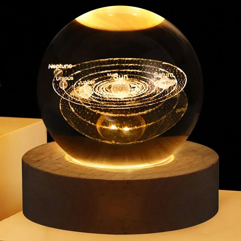 Esfera de cristal 3D decoração para casa com astros, planeta entre outros